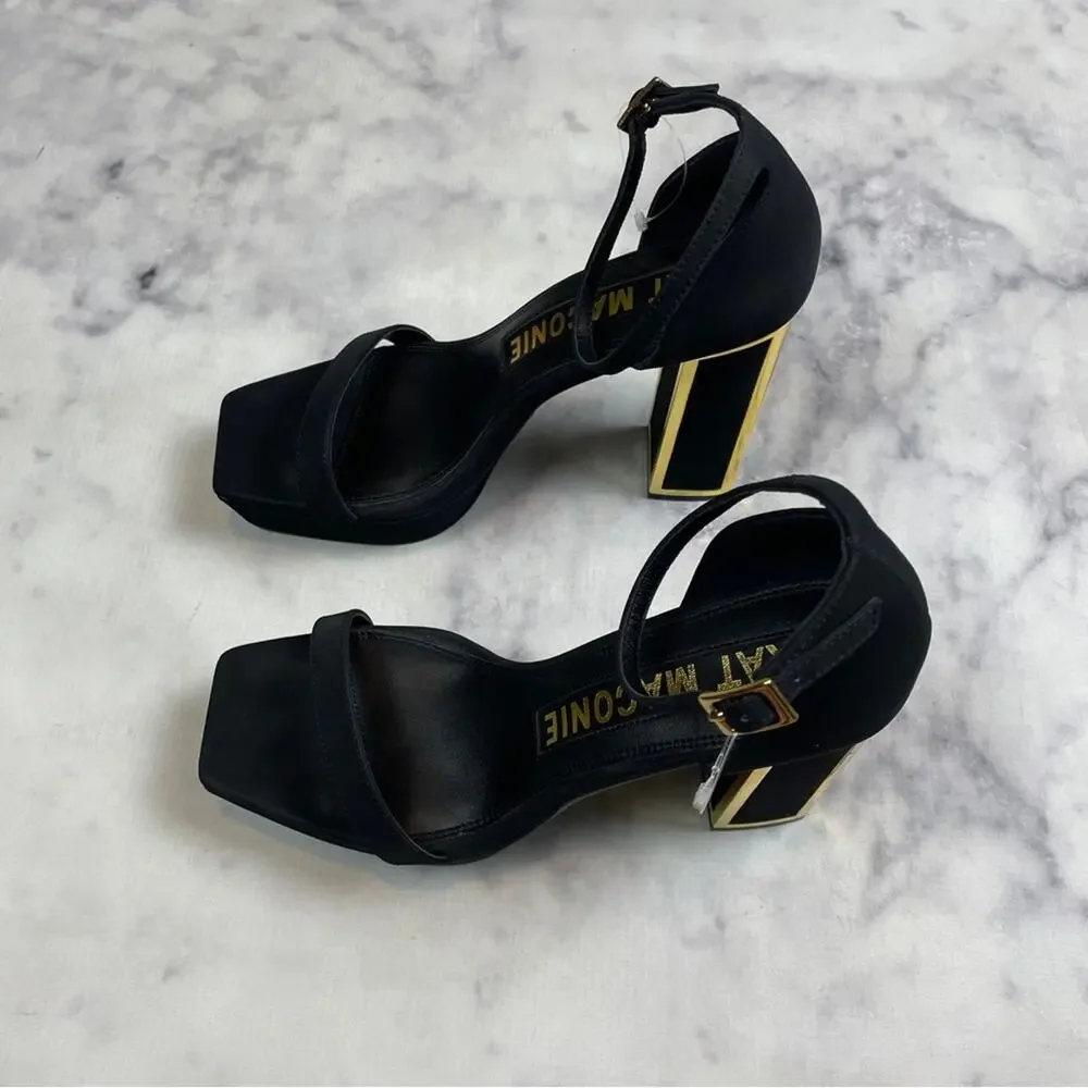 Kat Maconie Missy Black Platform Sandals Gold Edge Heel NWOB Sz 40
